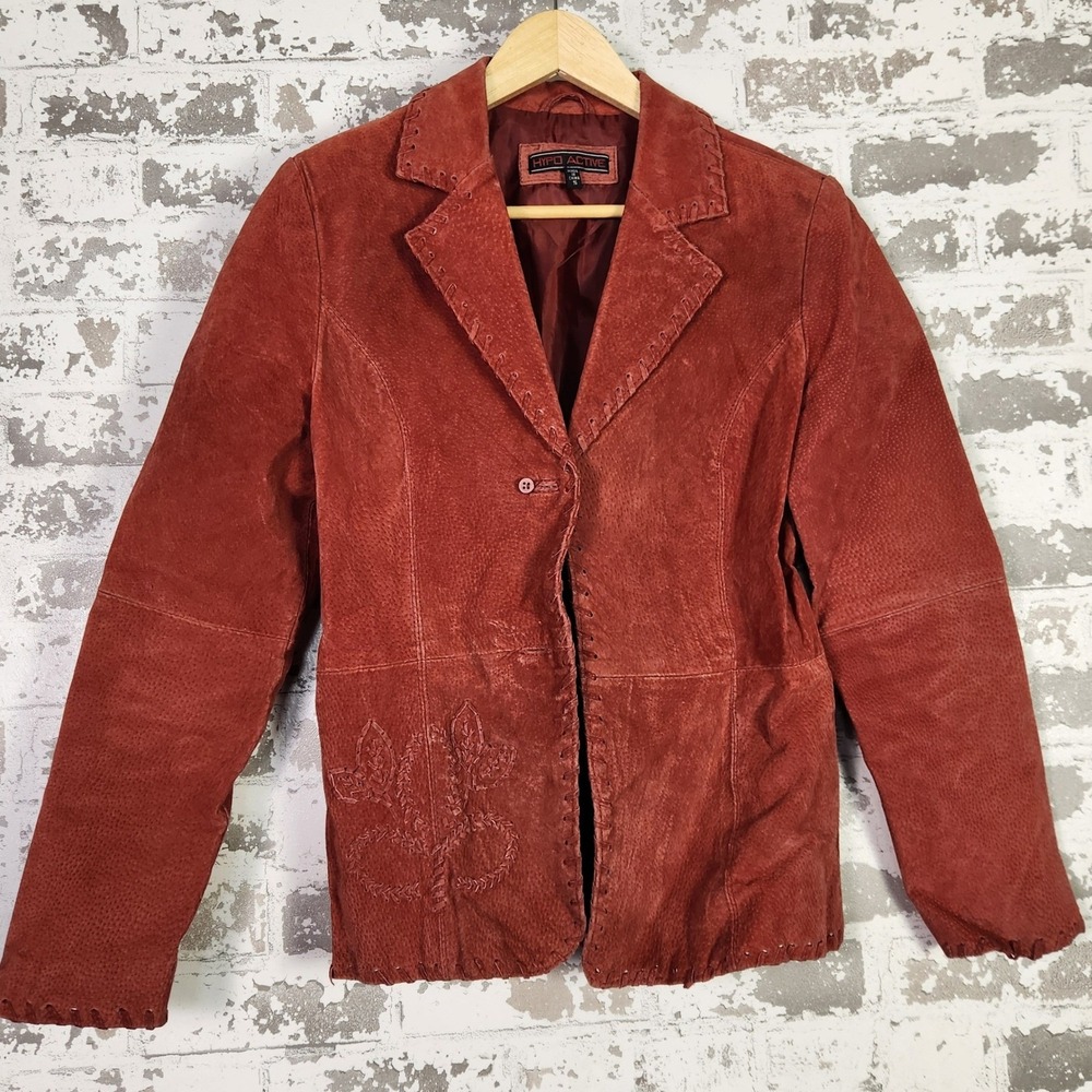 Hypo Active Red Suede Leather Jacket Women's Medium Y2K Western‎ Blazer Collared